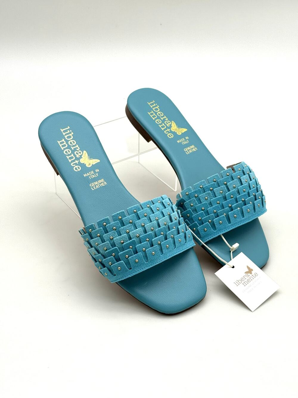 Libera Mente Blue Woven Leather Slide Sandals Italy EU 39 US 8 NWT